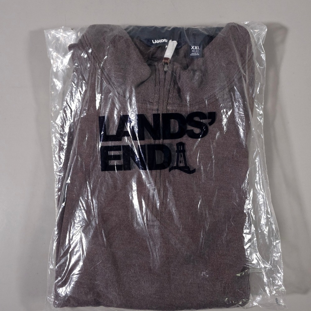 Lands End Quarter Zip Pullover Mens XXL Kona Brown Heather Bedford Ribbed Knit